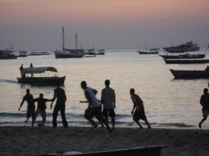 Evening soccer on the beach, Stone Town, Zanzibar