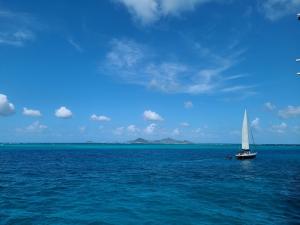 Nothing but blue skies and blue water