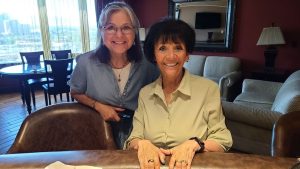 Marion and cousin Brenda (in the 'living room' portion of our room in the Royal Suite)