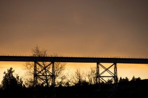 Railroad bridge at sunset